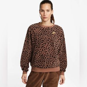 Nike Womens Sportswear Cheetah Print Fleece Crewneck Pullover Size L